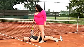 Extra large brunette dominates and facesits her tennis teacher