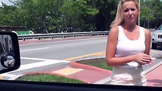 Busty blonde fucked on the backseat