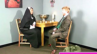 Plump brit nun cocksucking until face spunked
